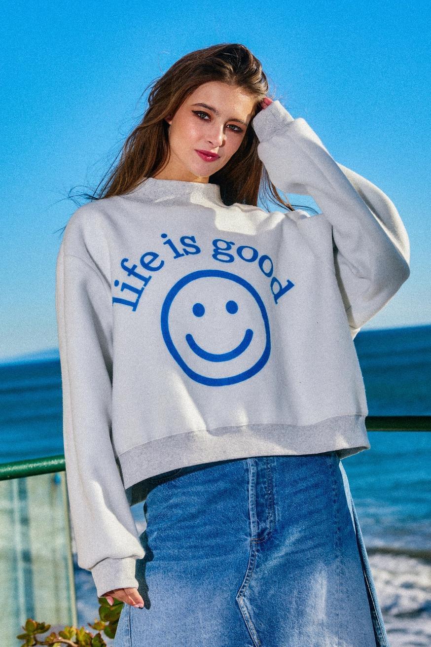 Reversible Graphic Mock-Neck Crop Sweatshirt - EXACTLY