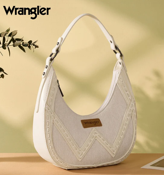 Wrangler Western Contrast Stitch Chevron Hobo Shoulder Bag - Tan