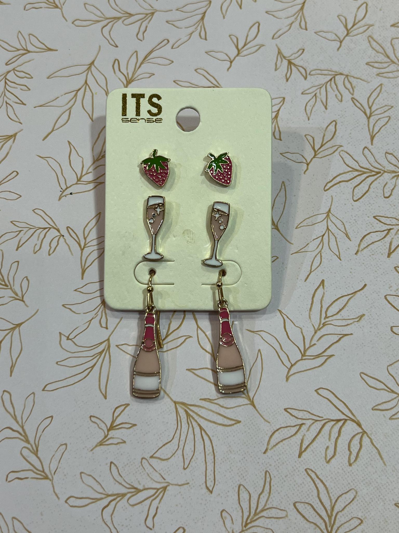 Strawberry Champagne Earring Set