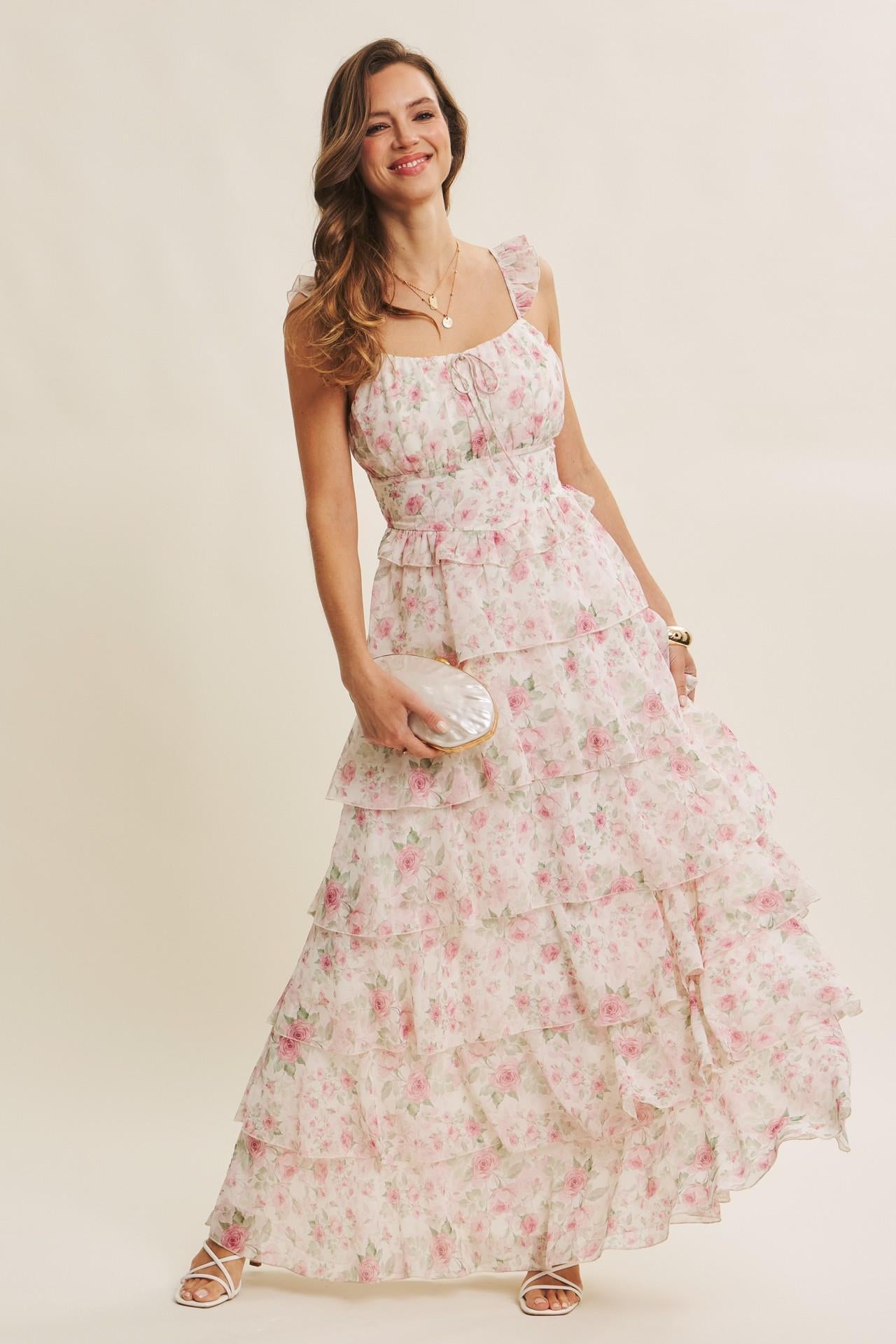Garden Tiered Ruffle Maxi Dress With Smocked Back