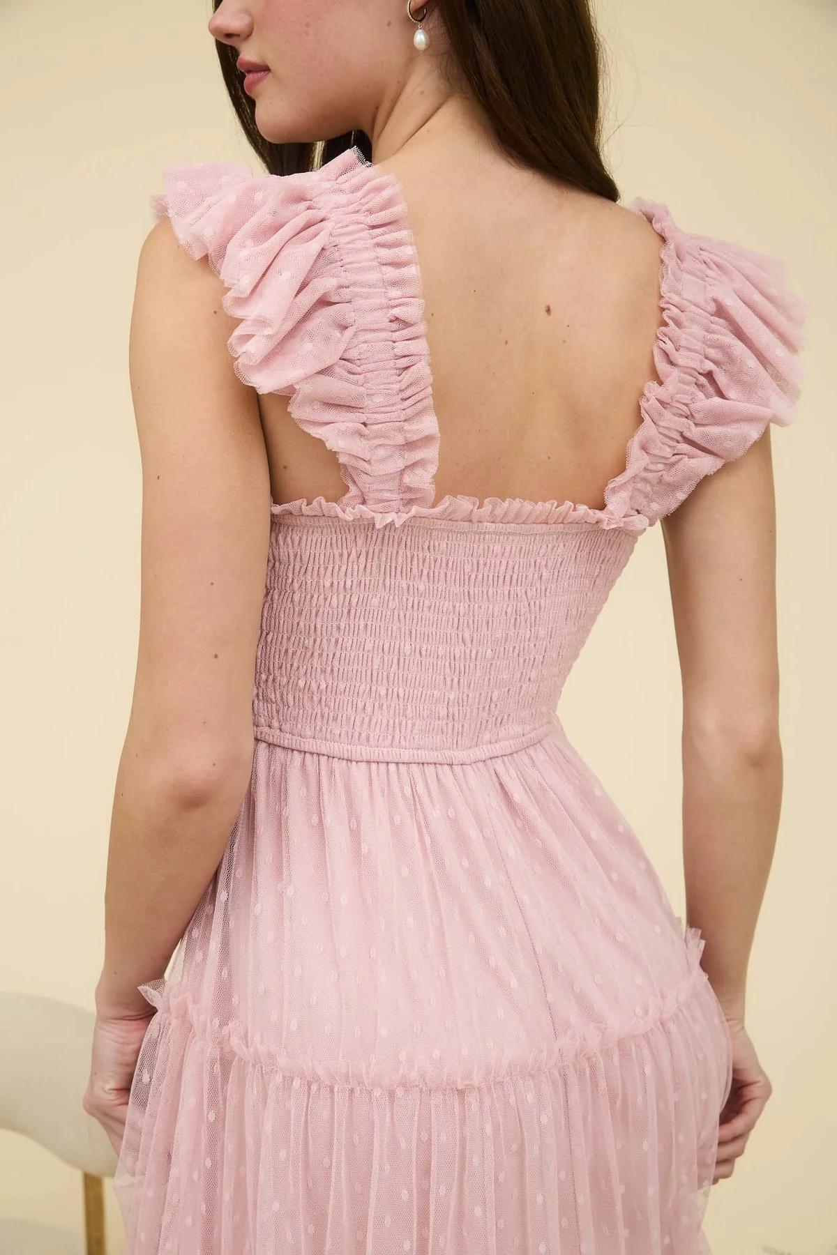 Polka Dot Chiffon Tiered Midi Dress