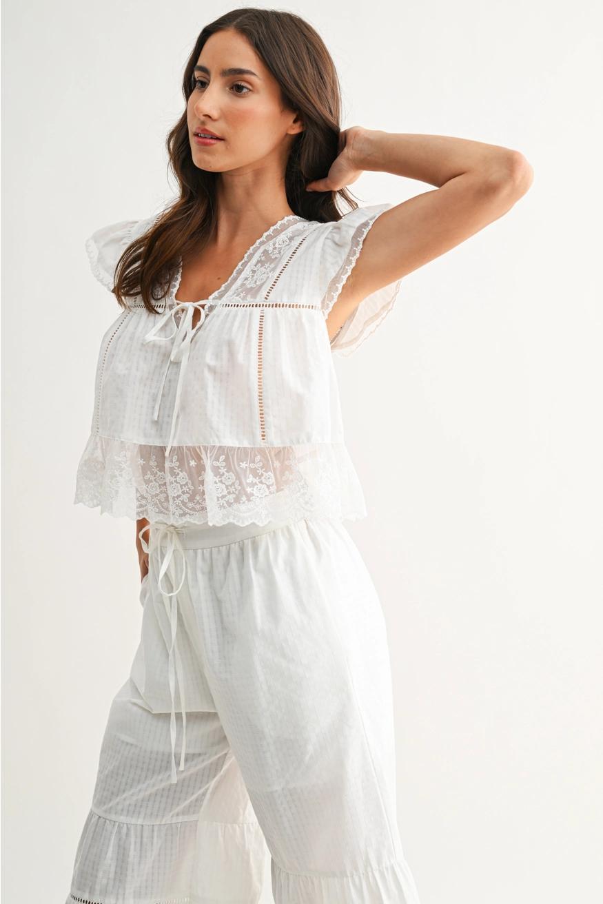 Lace-Trimmed Blouse in White