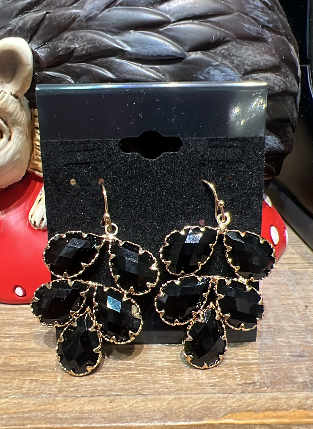 Black Stone Cluster Earrings