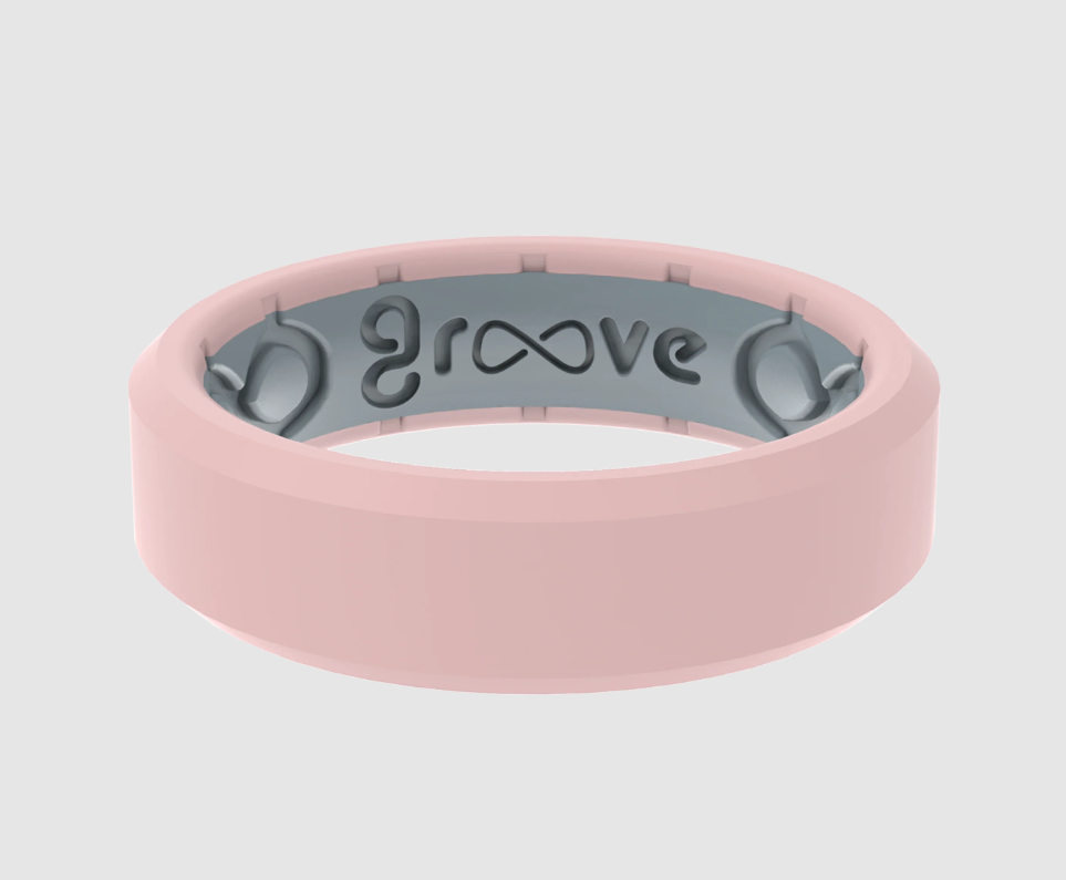 Thin Edge Rose Quartz Groove Life Silicone Ring