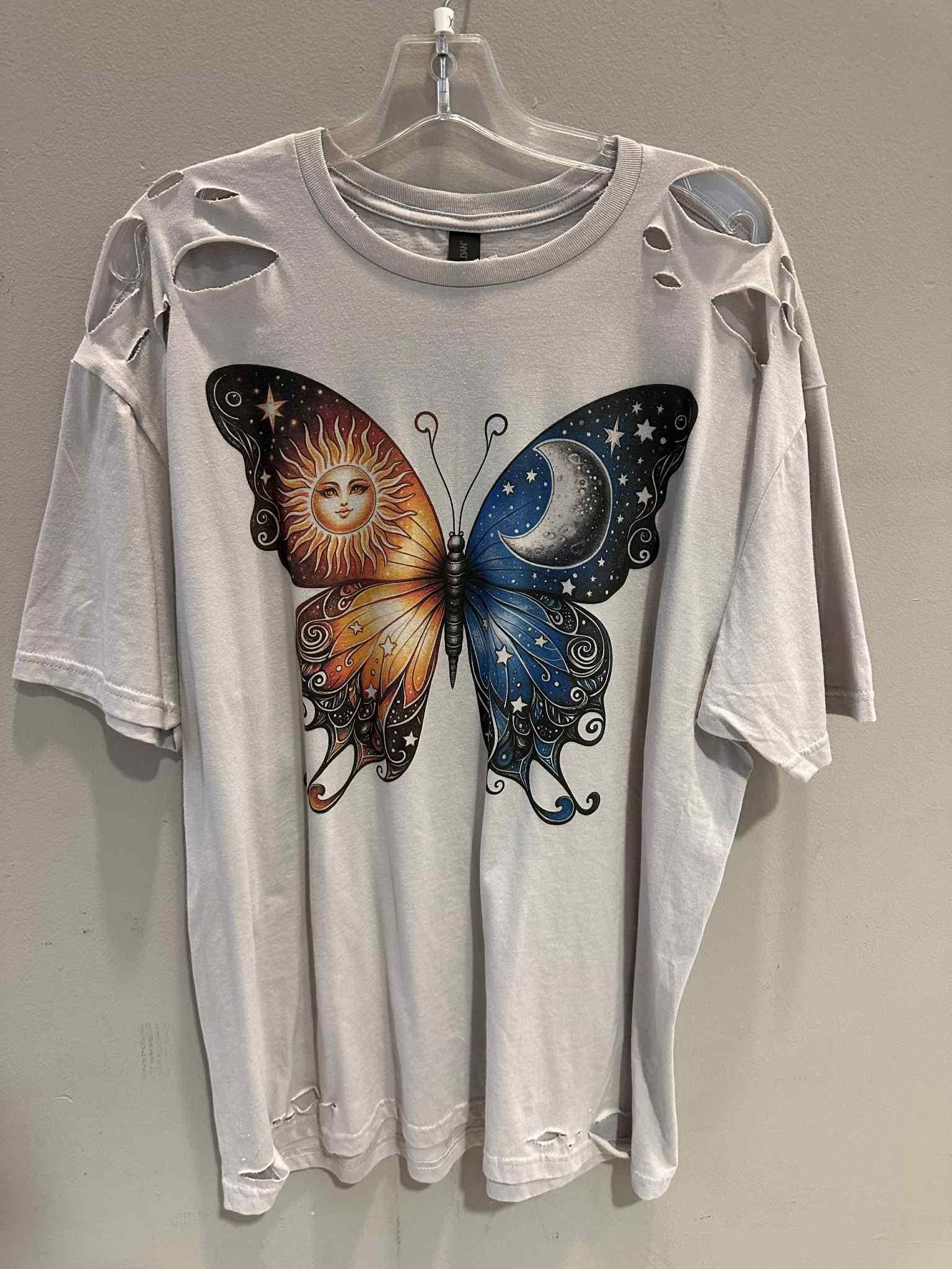 Sun Moon Butterfly Distressed Tee