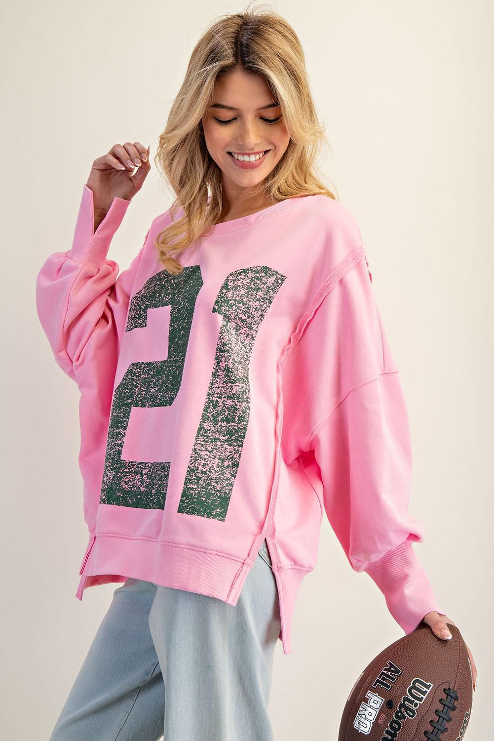 Faded Varsity Pullover Top