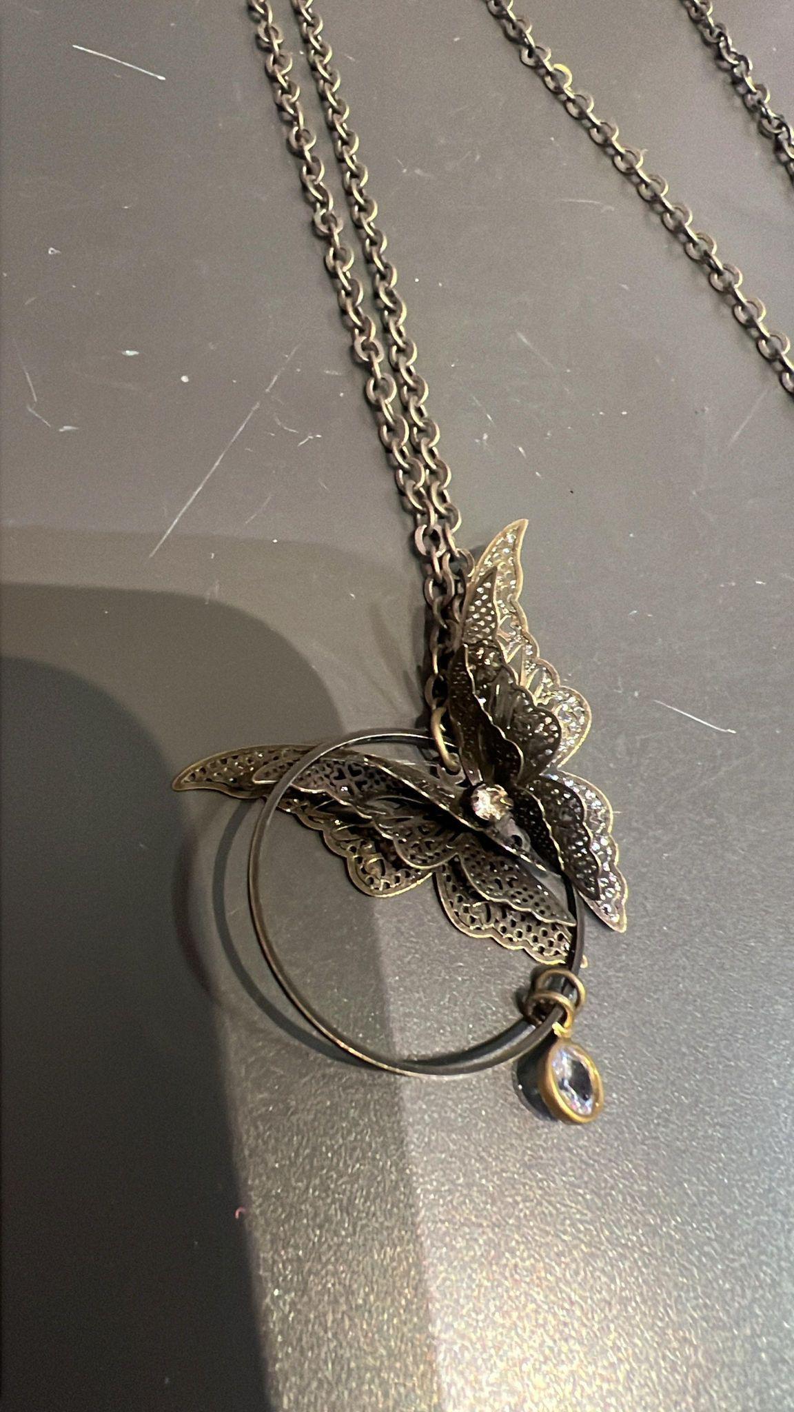 Delicate Butterfly Hoop Necklace