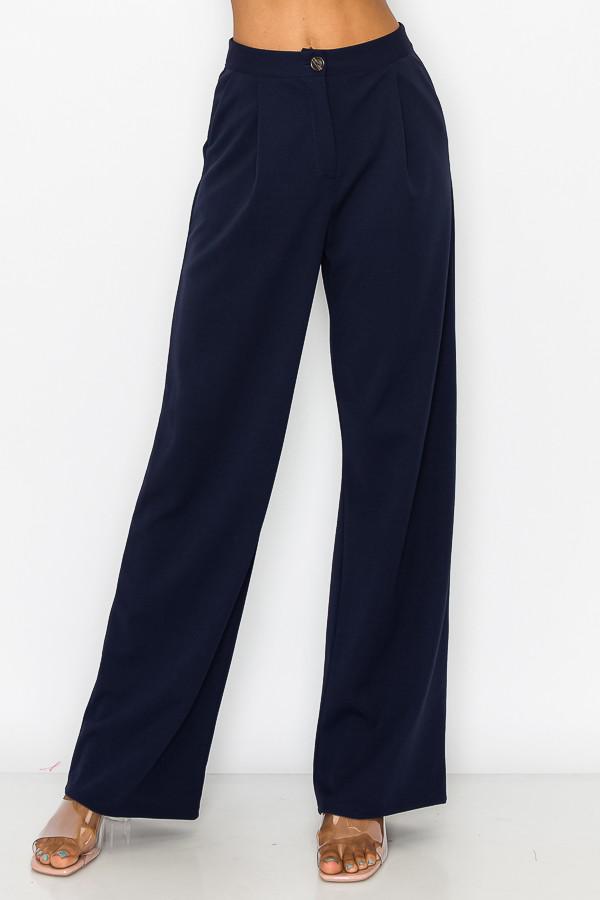 Solid Pocket Wide Leg Trousers
