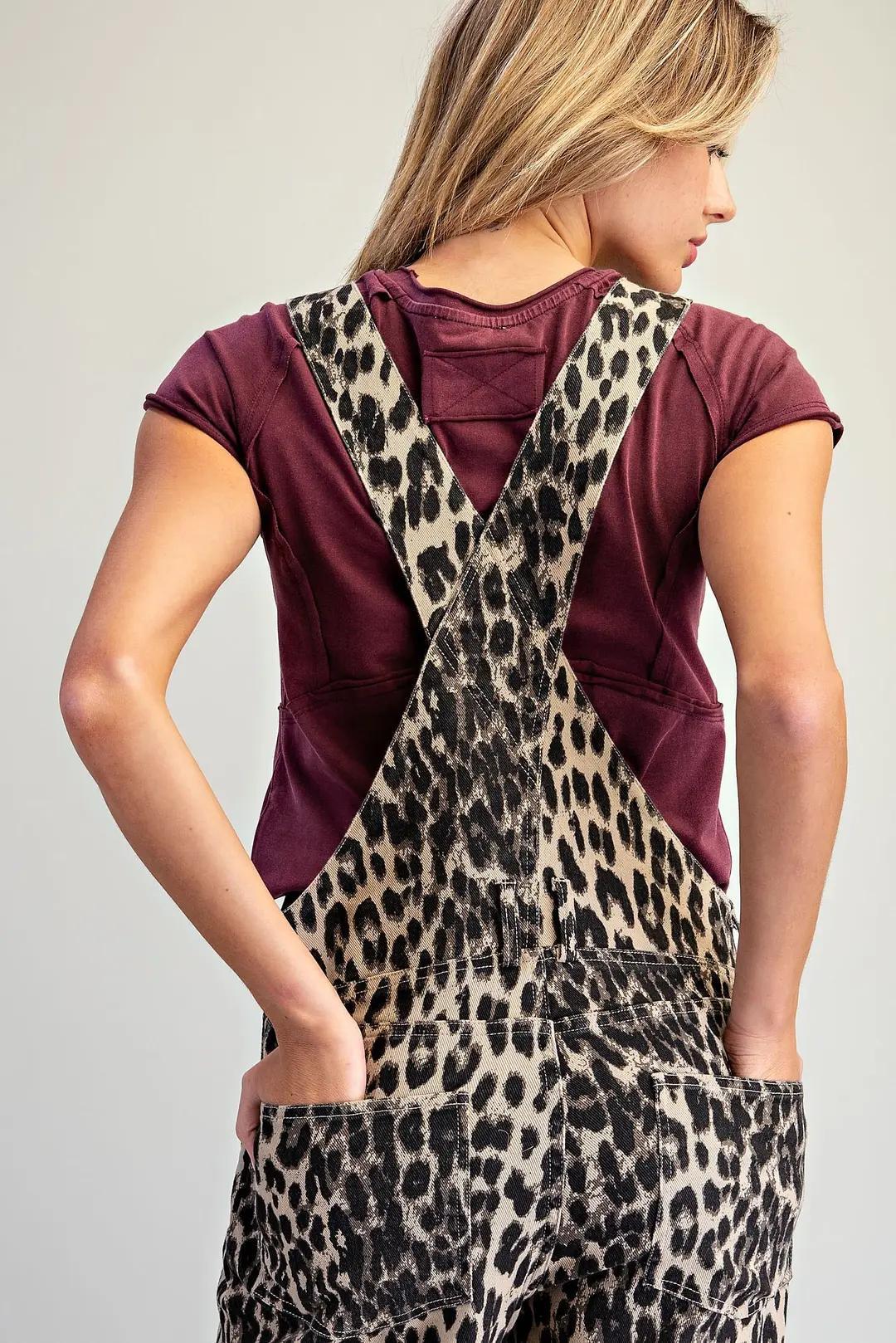 Mineral Washed Leopard Ruffle Hem Jumpsuit