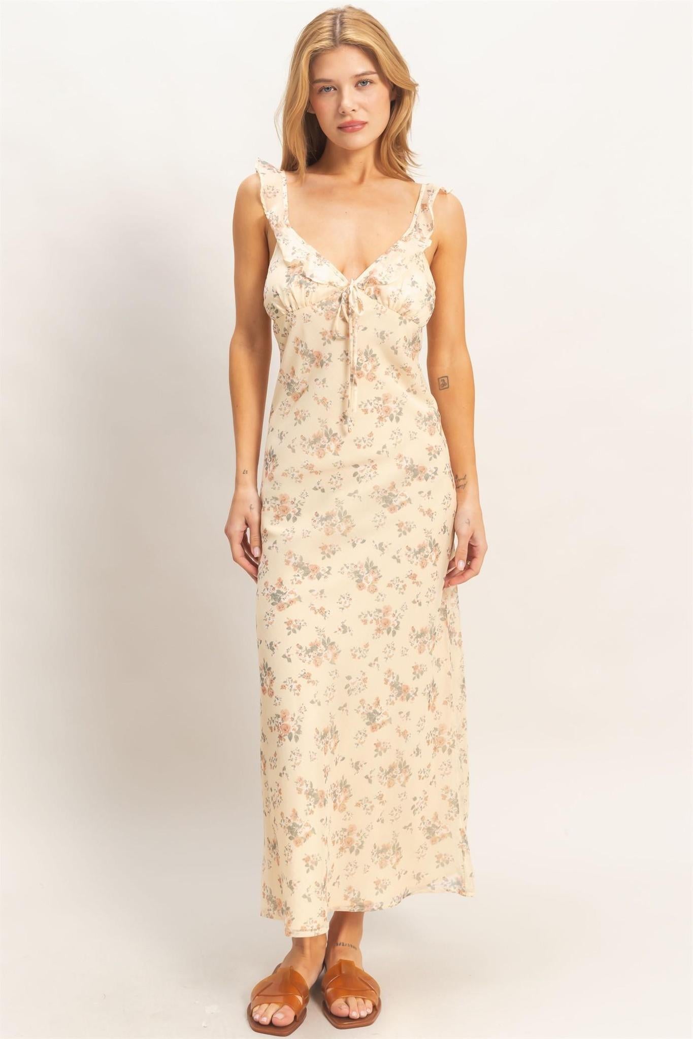 Floral Ruffle Strap Midi Dress