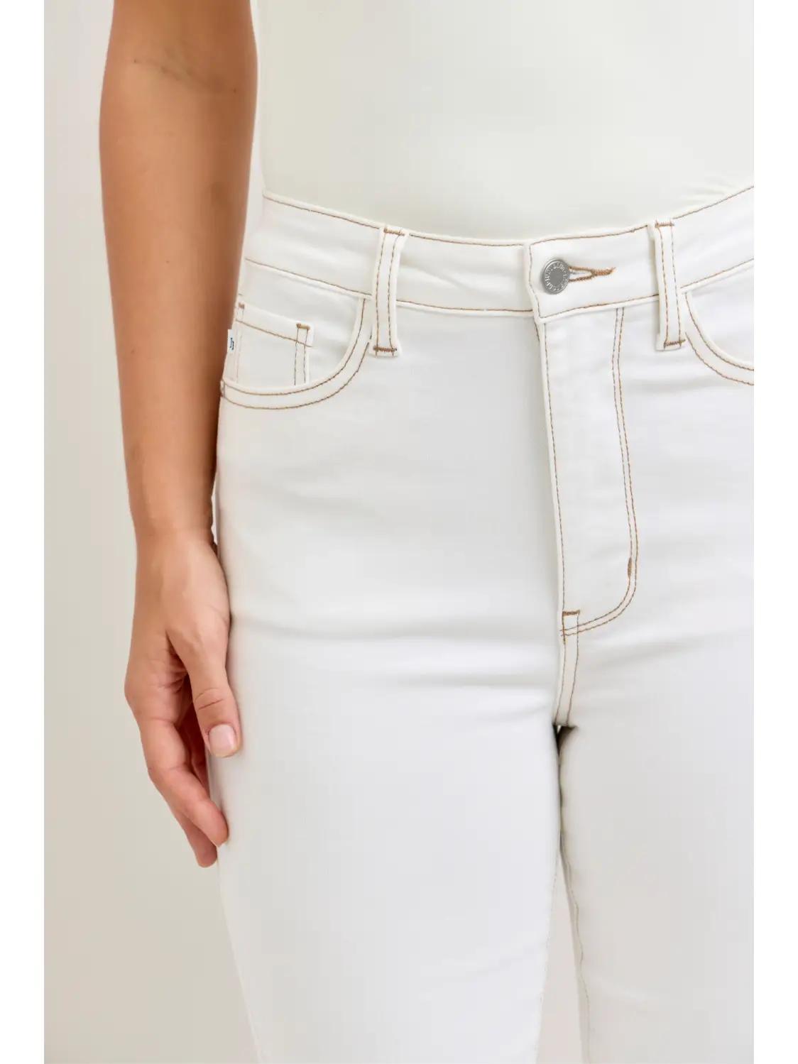 Judy Blue White HW Kick Flare Jeans