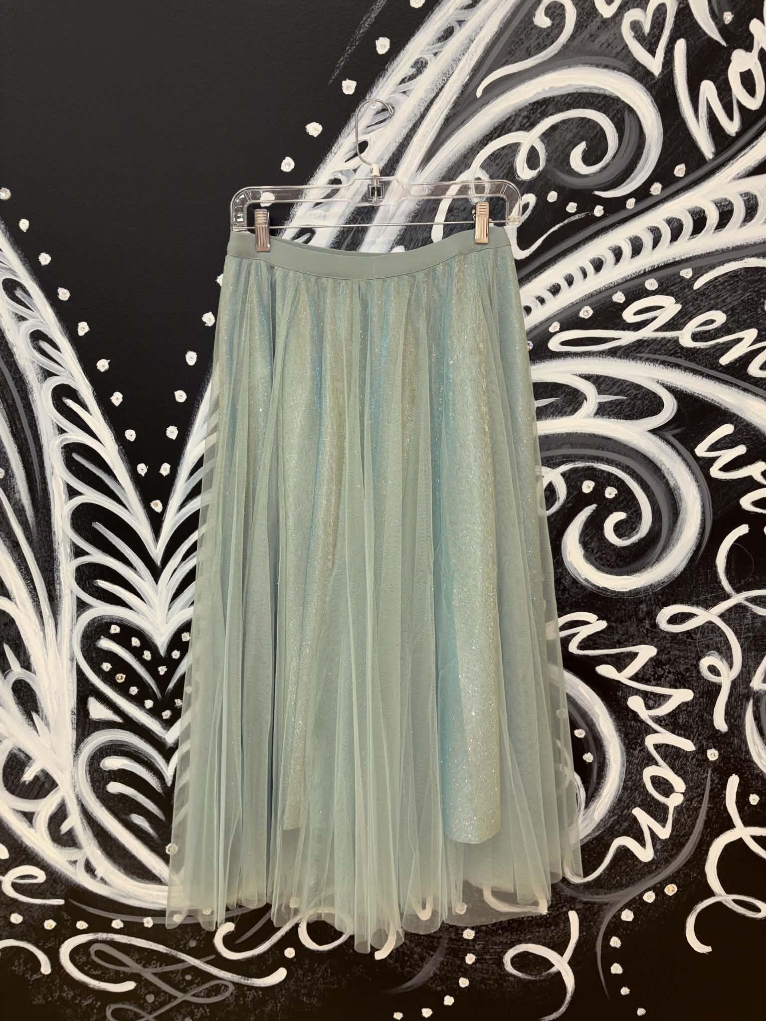 Sage Sparkly Skirt with Mesh Layer