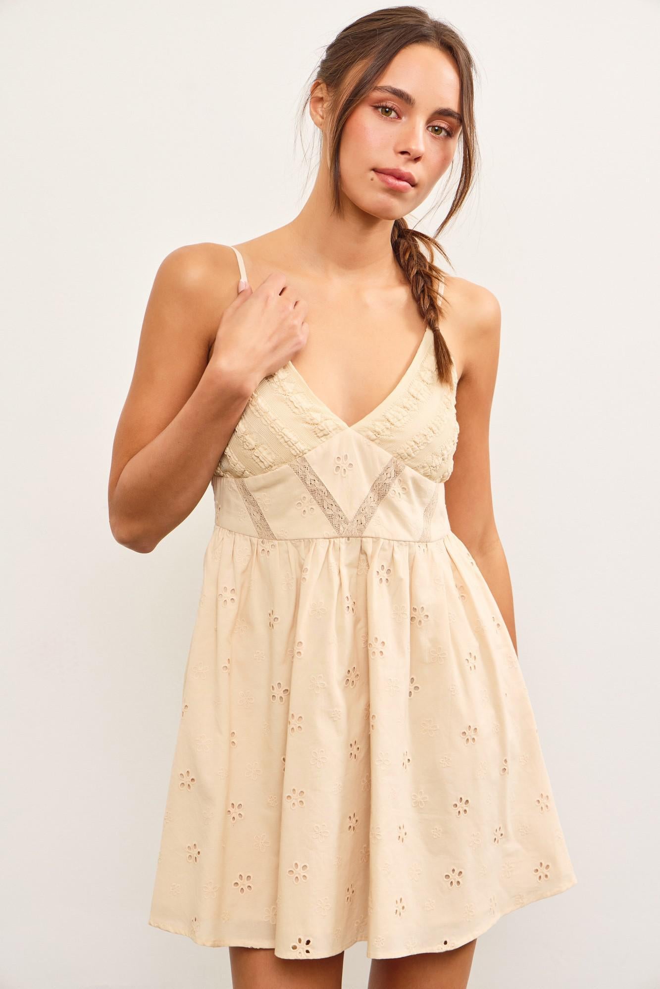 Eyelet Detail Mini Dress