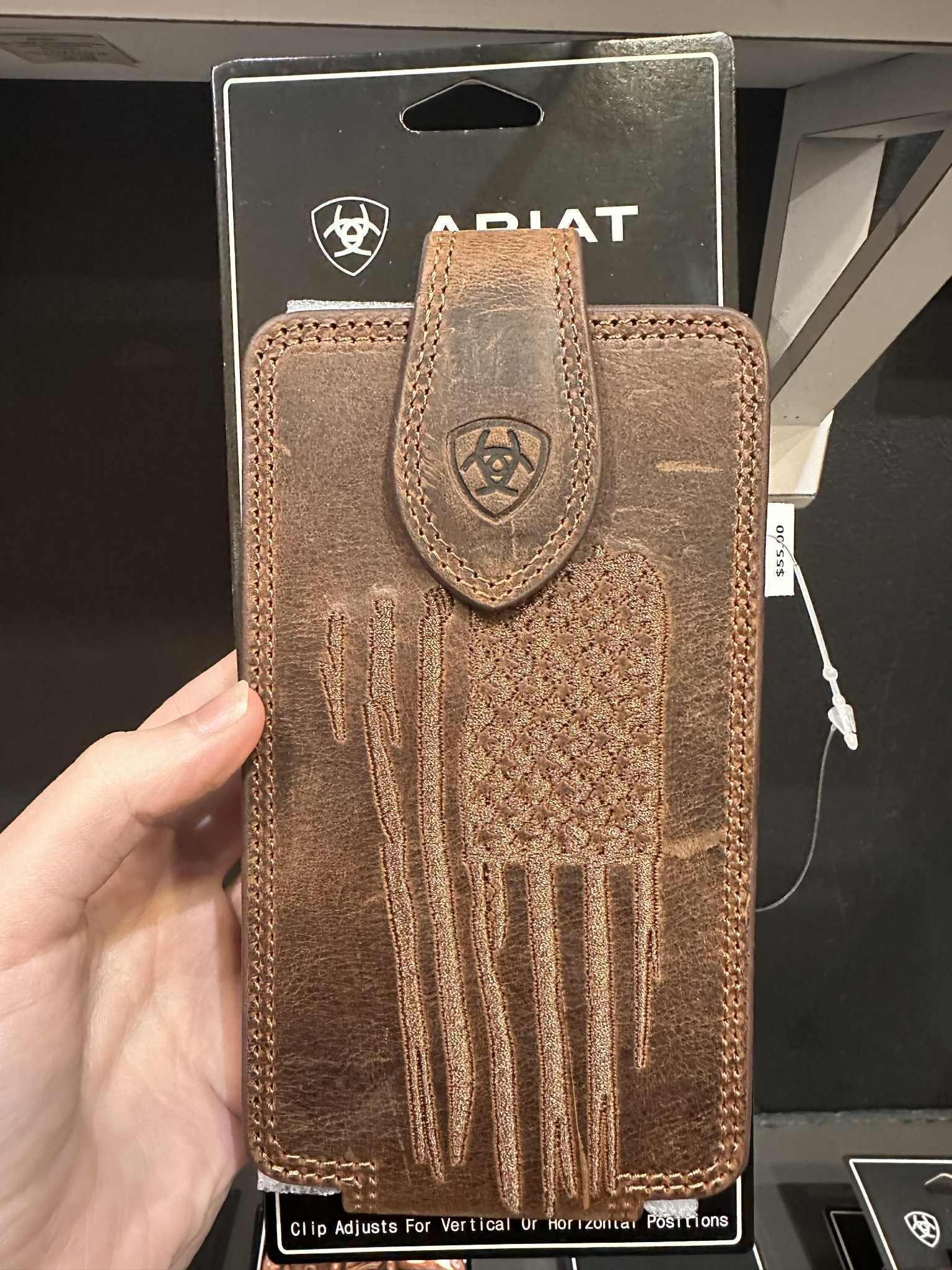 Ariat Stitched USA Flag Cell Phone Case , Brown Ariat Stitched USA Flag Cell Phone Case , Brown
