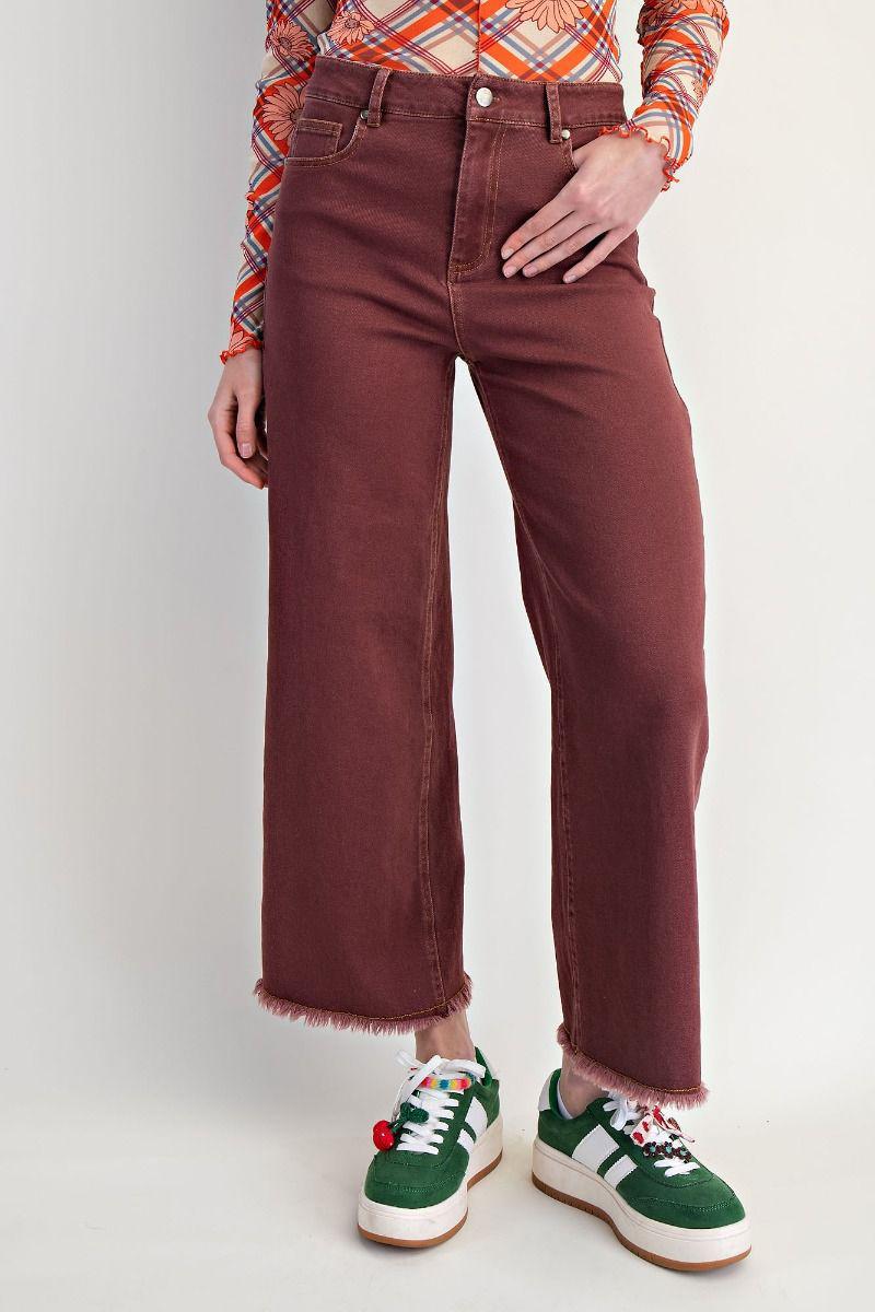 Vintage Wine Frayed Washed Jeans