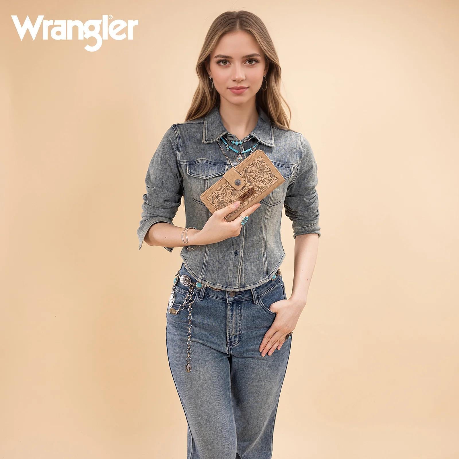 Wrangler Western Floral Tooled RFID Wallet