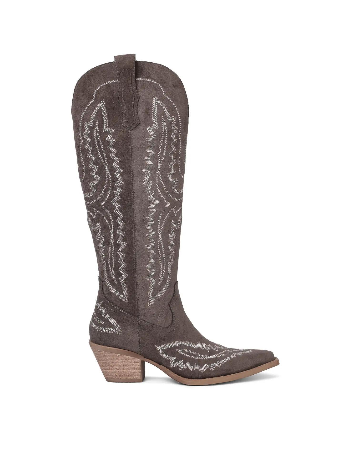 TESS - Samara Stitch Western Tall Boots - Dark Brown