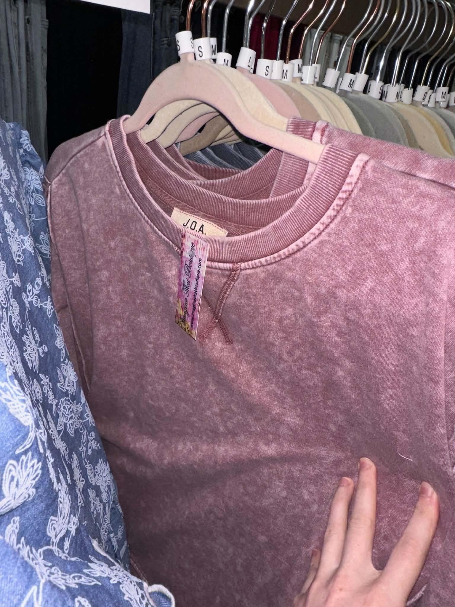 Acid Wash Side-Slit Long Sleeve Knit Top
