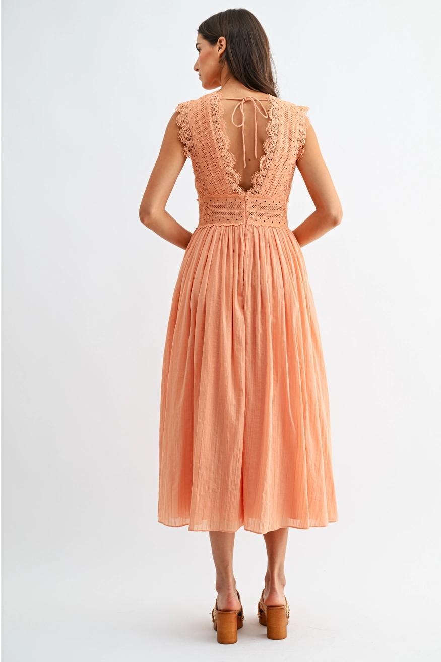 Orange Lace Boho Midi Dress
