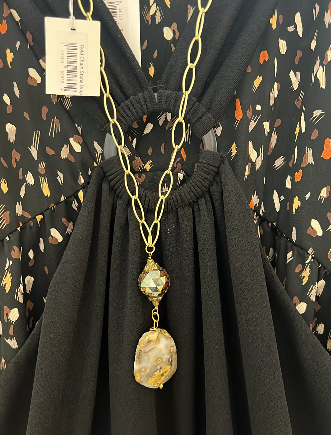 Gold Chain Stone Drop Necklace