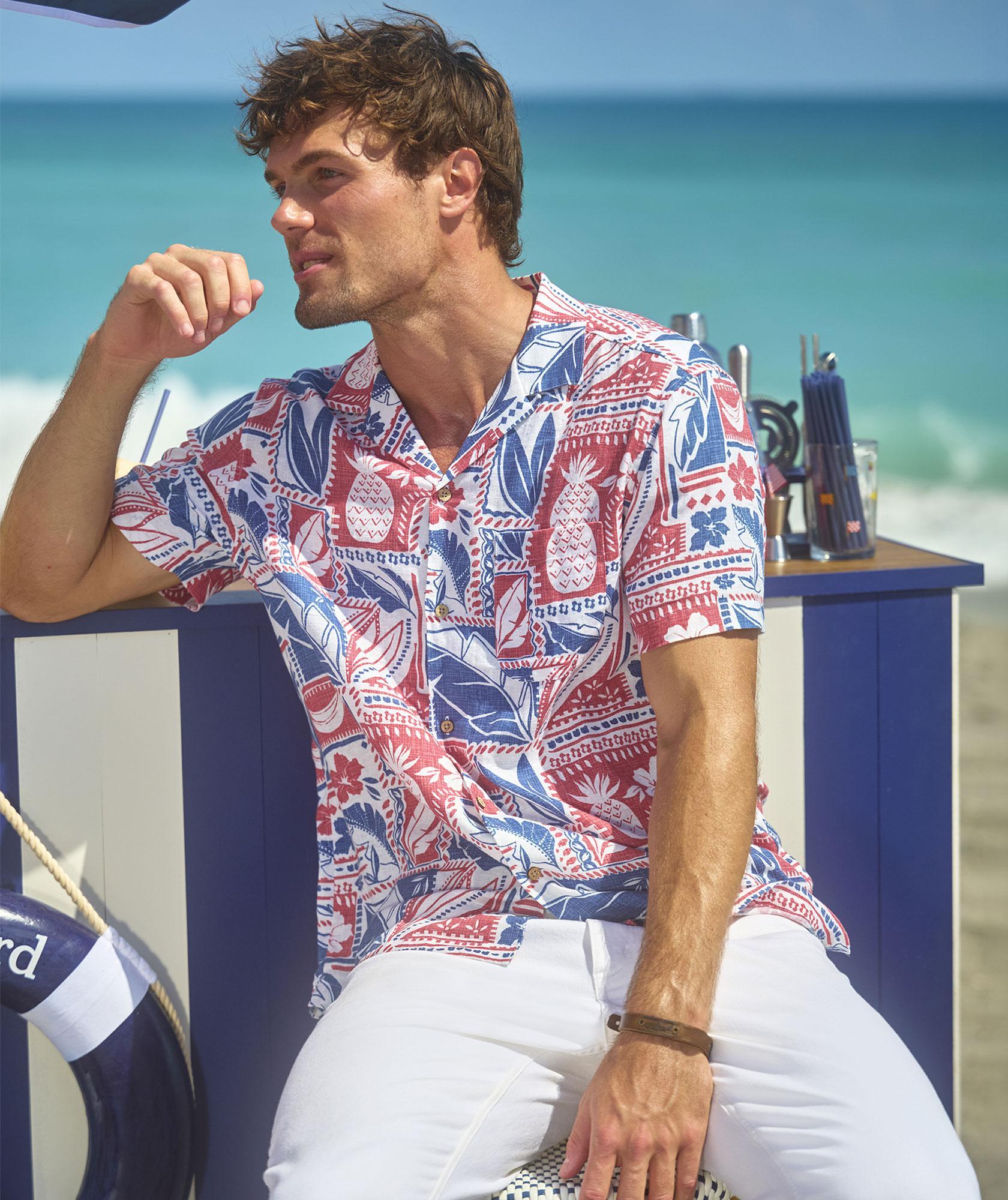 Waikiki Woodblock Linen Blend Short-Sleeve Cabana Shirt