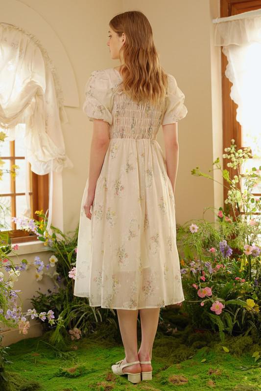 Sheer Bliss Smocked Floral Dress