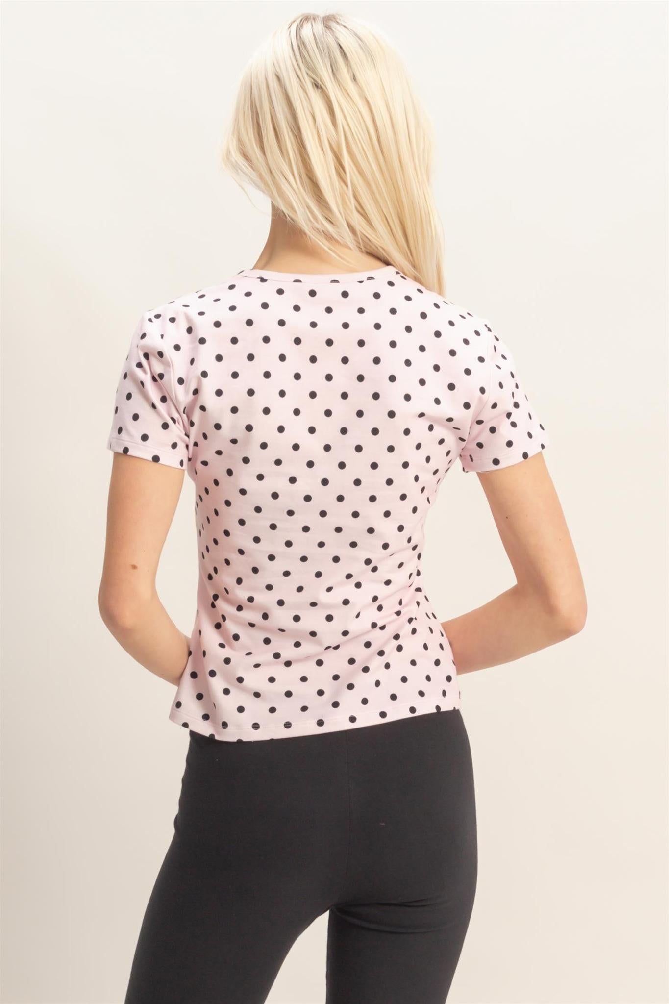 Polka Dot Short Sleeve Crew Neck - Pink