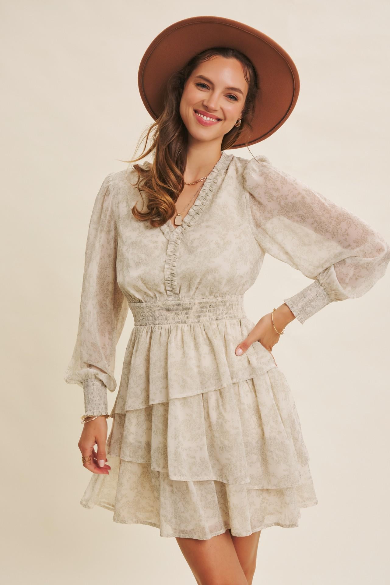 Floral Asymmetrical Tiered Ruffle Mini Dress