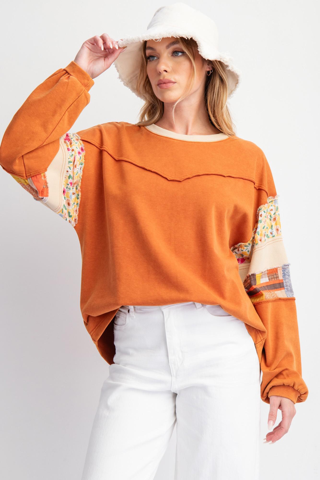 Rust Mix Terry Knit Pullover