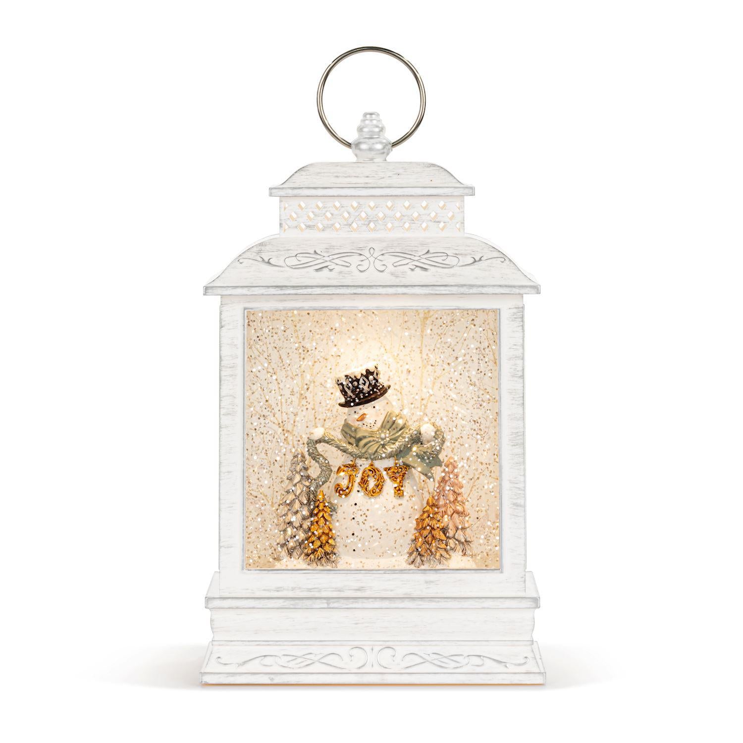 Snowman Joy Lit Musical White USB Snow Globe Lantern - 6.5x10in