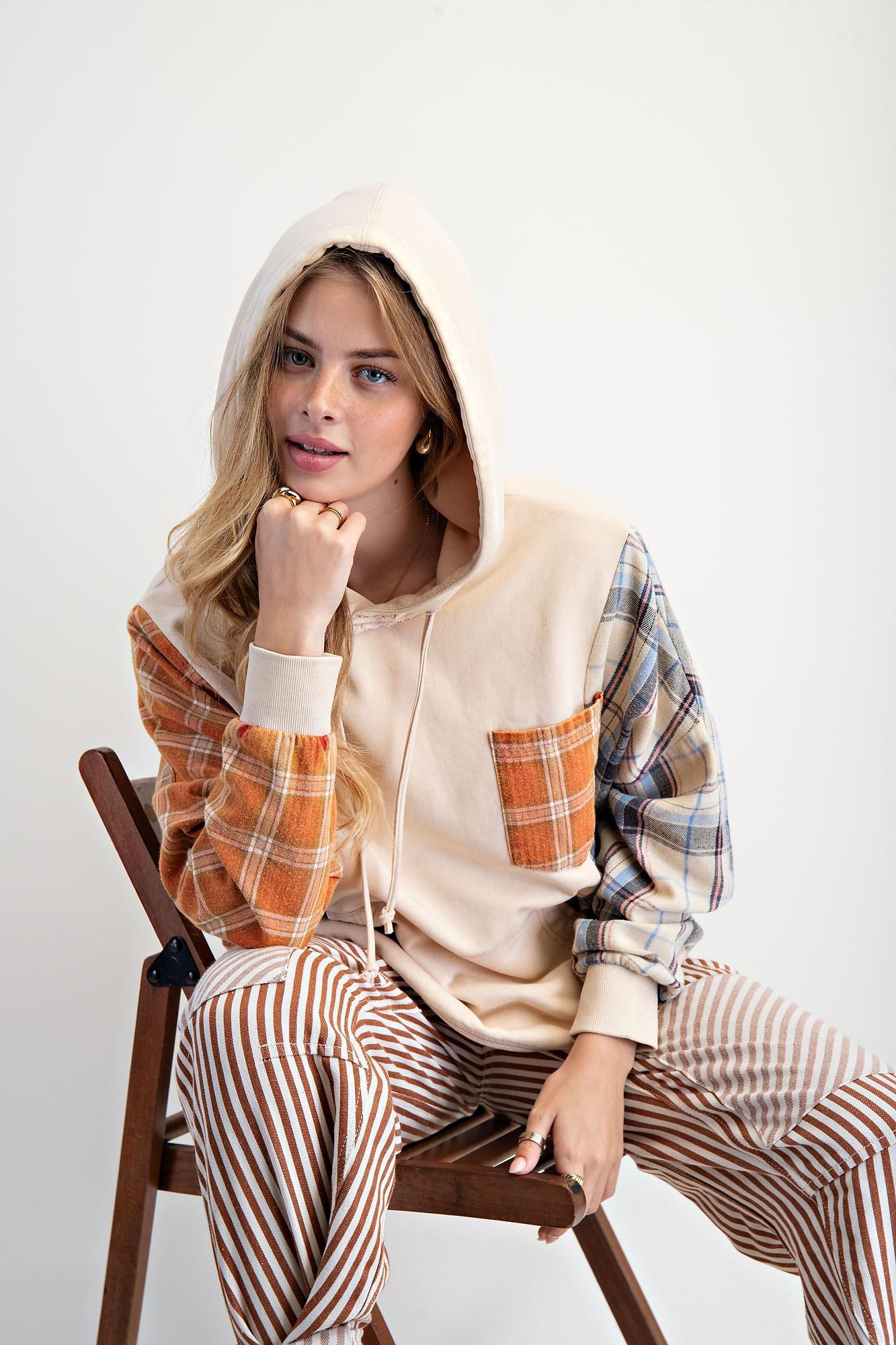 Plaid Mix Mineral Wash Sweatshirt