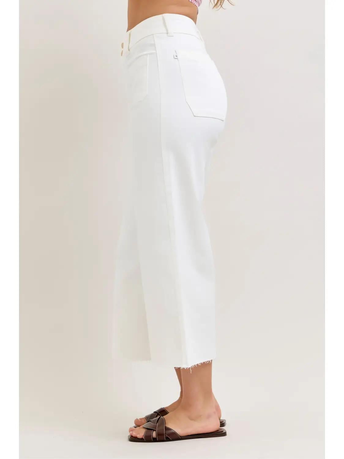 Judy Blue White HW Wide Crop Front Patch Jeans