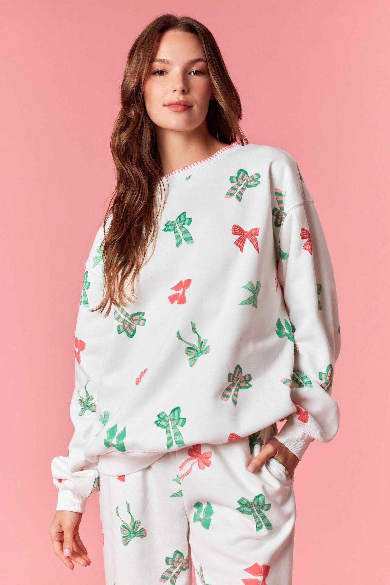 Multi Bow Blanket Stitch Fleece Sweatshirts