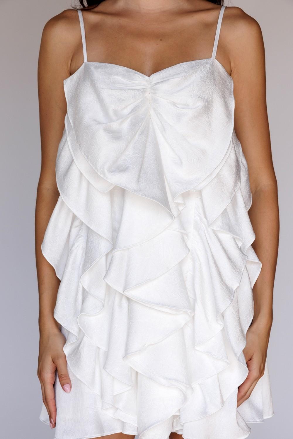 Ruffled White Mini Dress With Bow