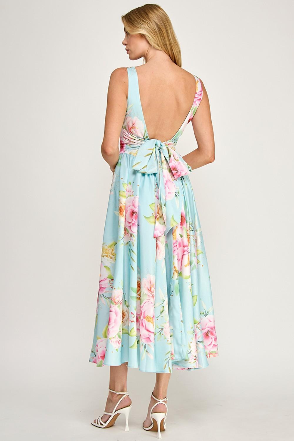 Pastel Garden Open-Back Midi Dress