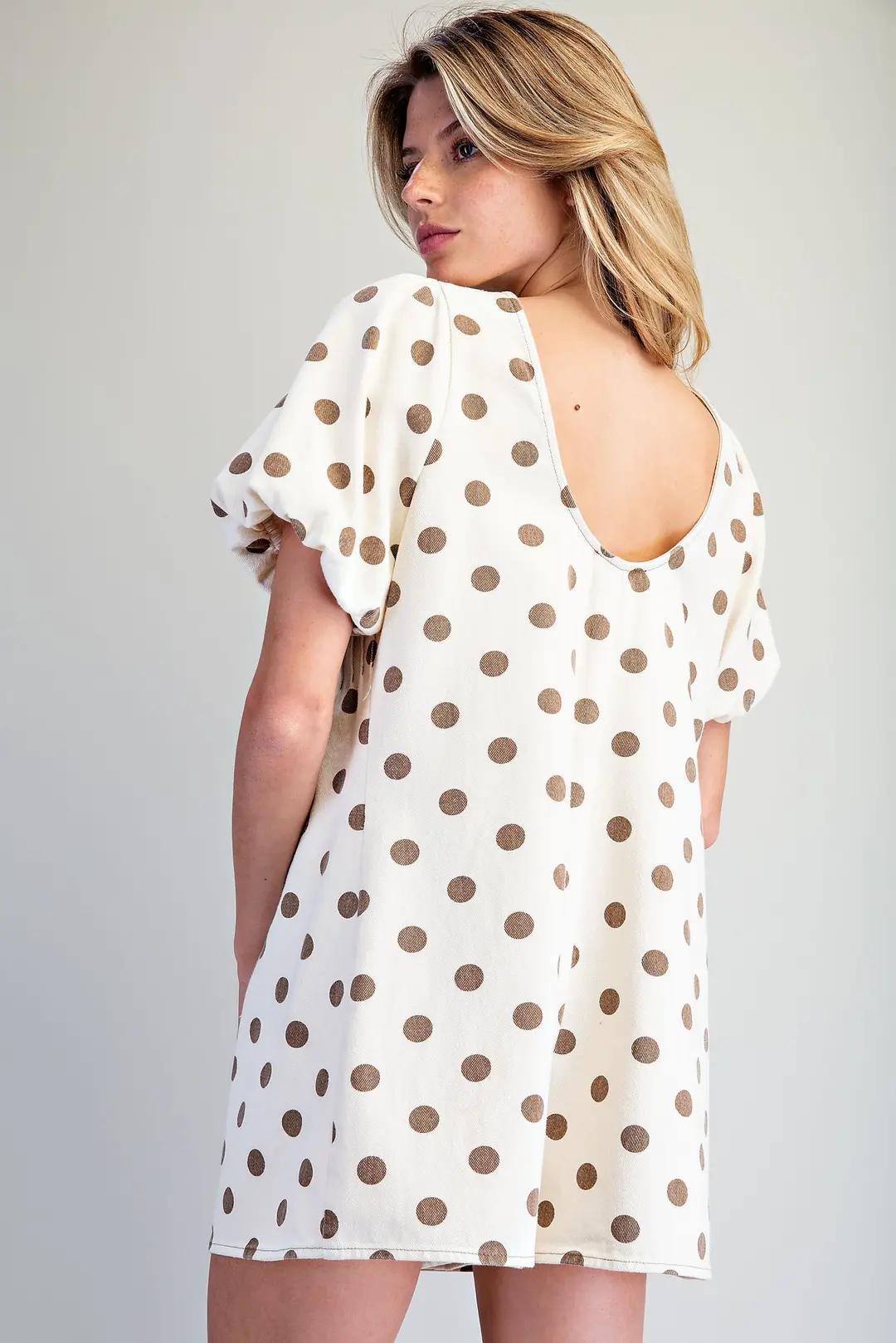Oatmeal Mineral Washed Polka Dot Pleated Romper