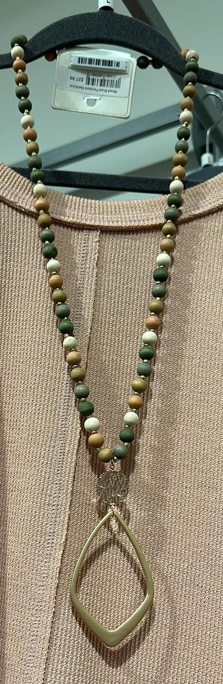 Wood Bead Pendant Necklace