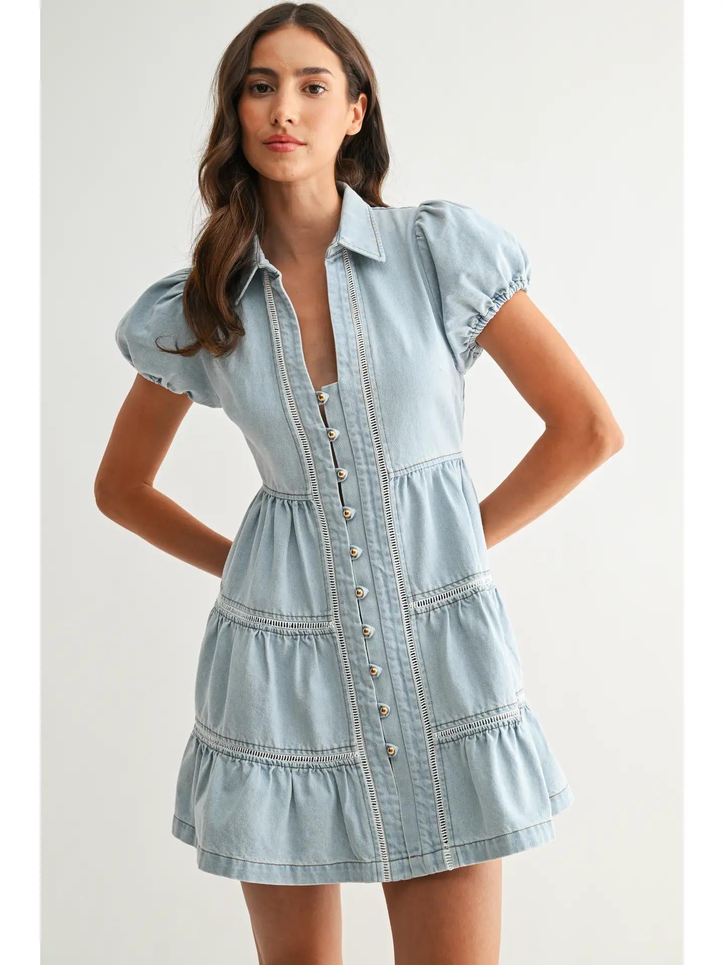 Puff Sleeve Denim Mini Dress