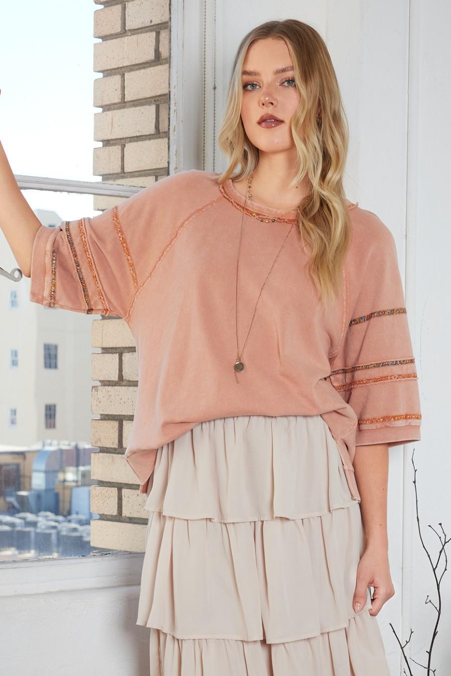 Coral French Terry Top