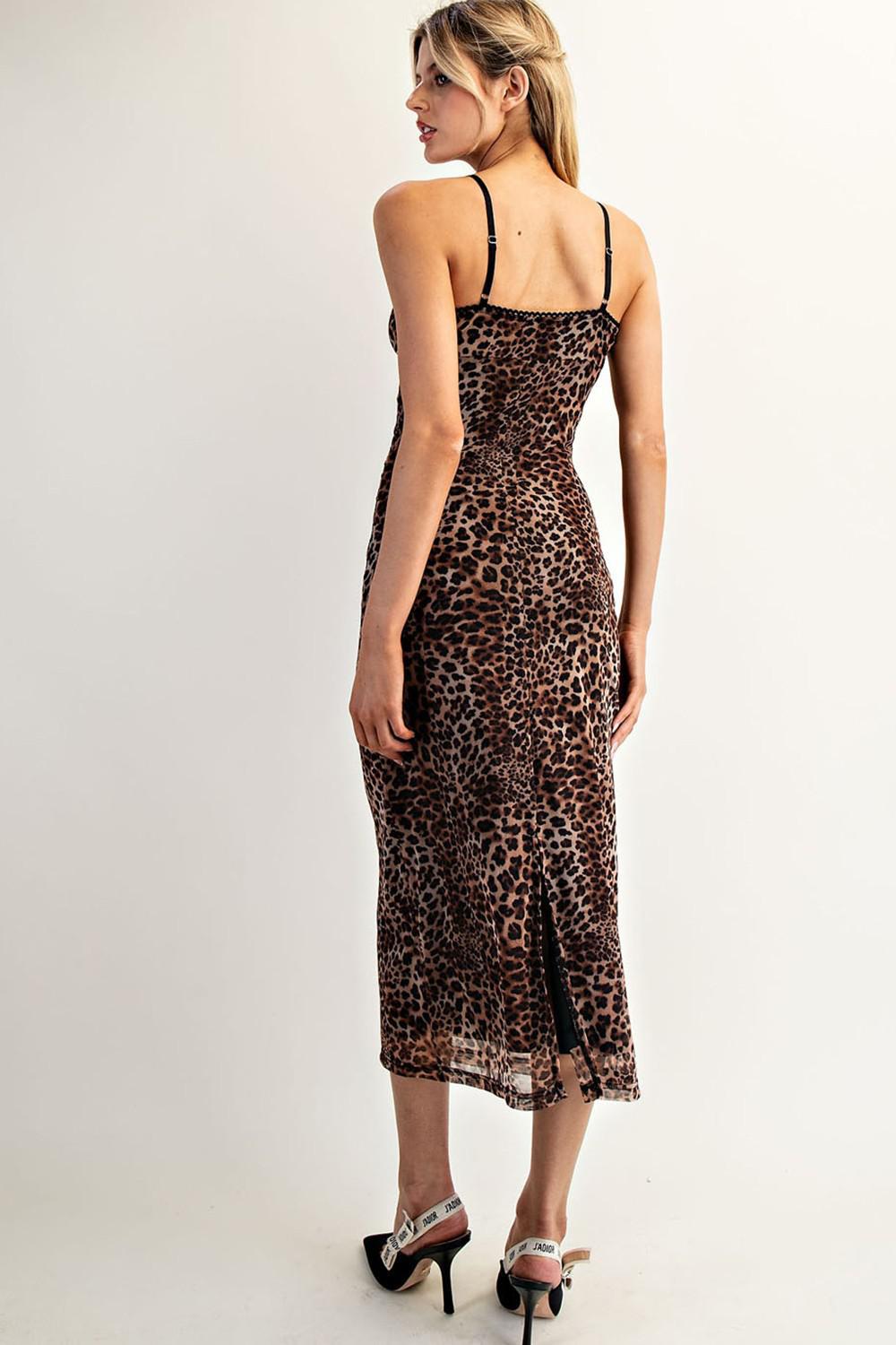Leopard Printed Sleeveless Midi Dress