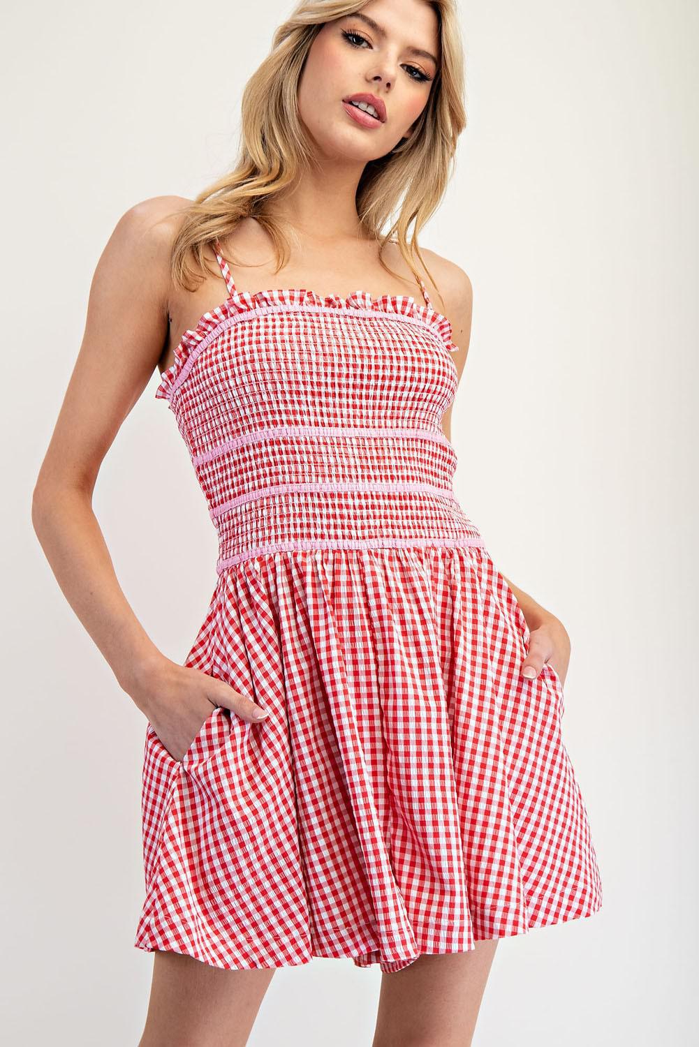 Sunset Red Gingham Romper