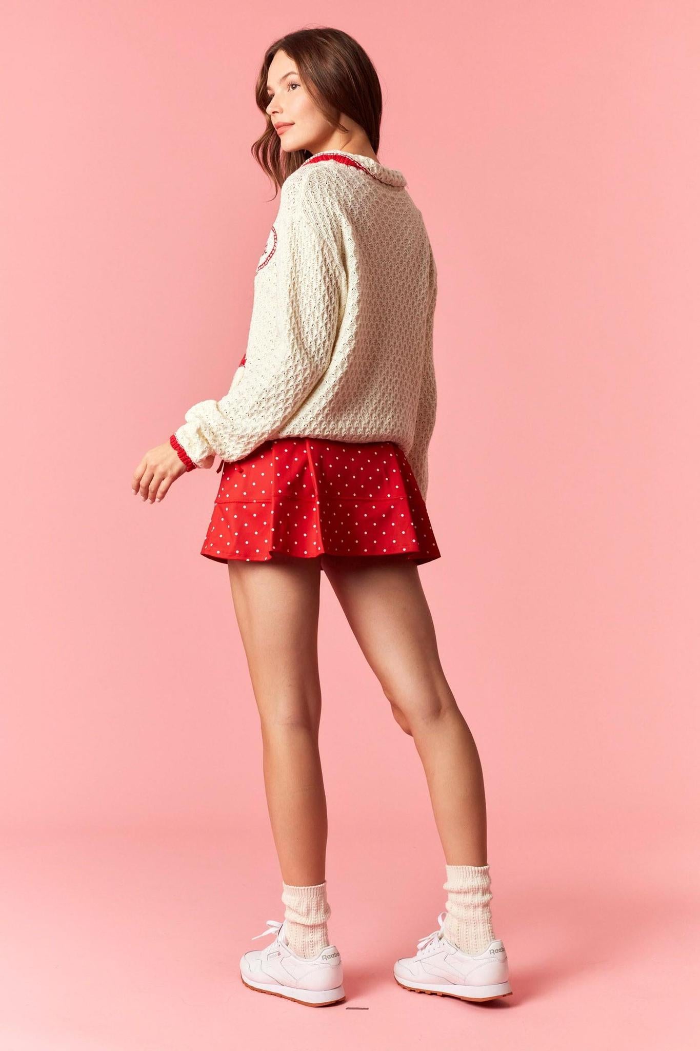 Polka Dot Bow Tie Back Knife Pleated Active Skort