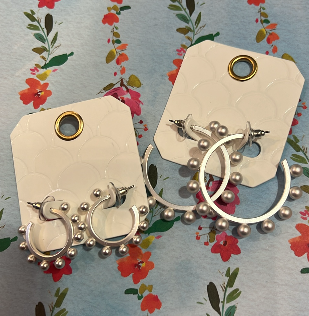Matte Silver Ball Hoops
