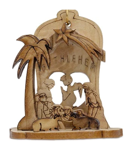 3D Nativity Bell Background Ornament
