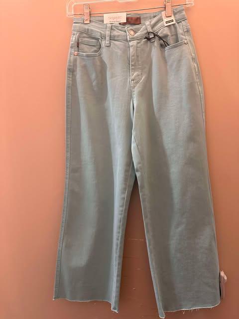 Judy Blue Sky-Blue Raw Hem Wide Crop Jean