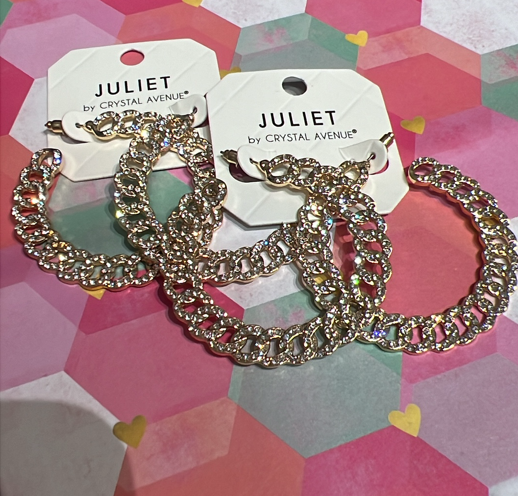 Crystal Gold Chain Hoops