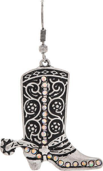 Silver Western Boot Earring
