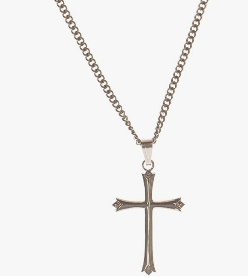 Open Budded Cross In Shiny Finish Silver-Plated 18-Inch Pendant Necklace