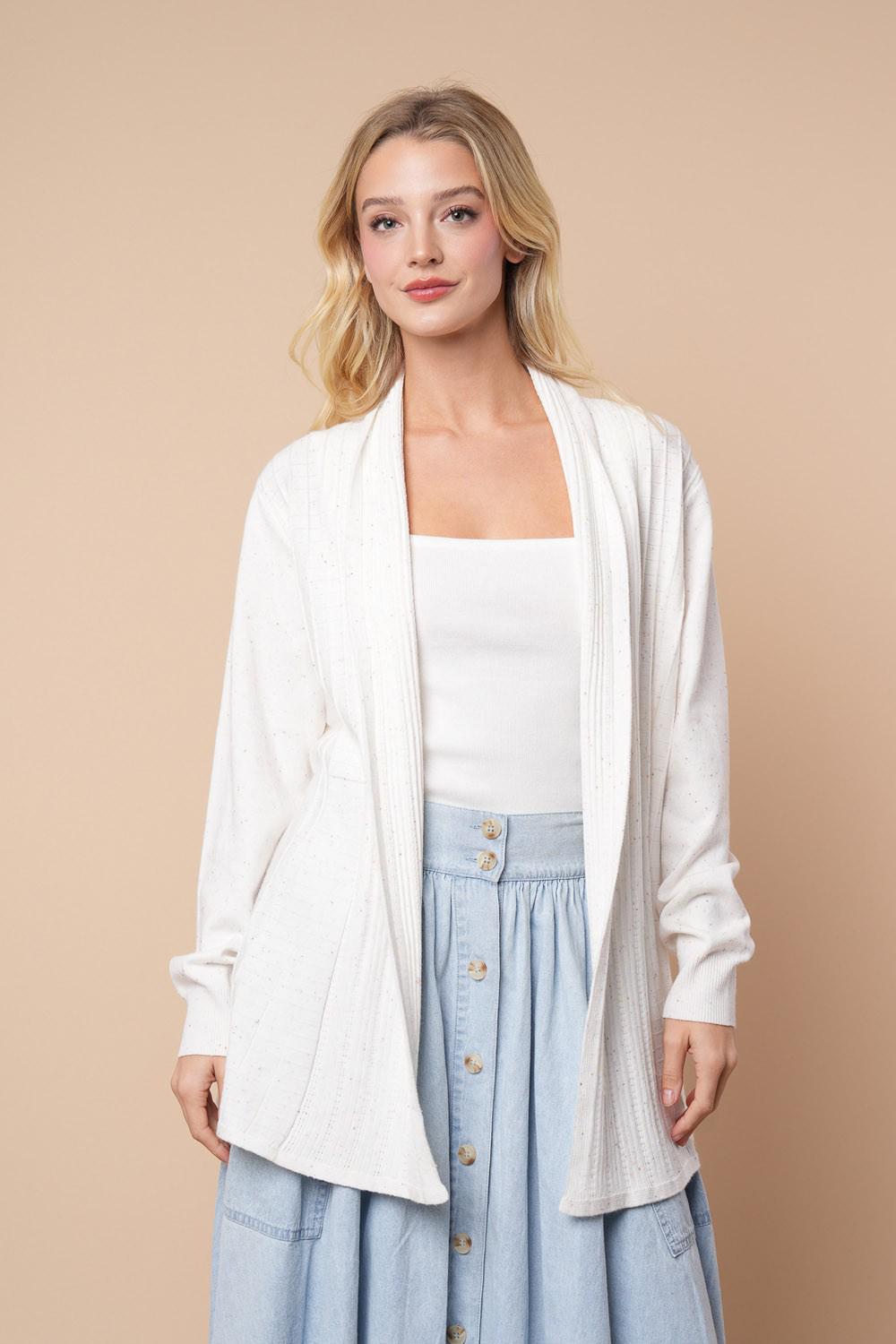 Long Sleeve Confetti Print Knit Cardigan