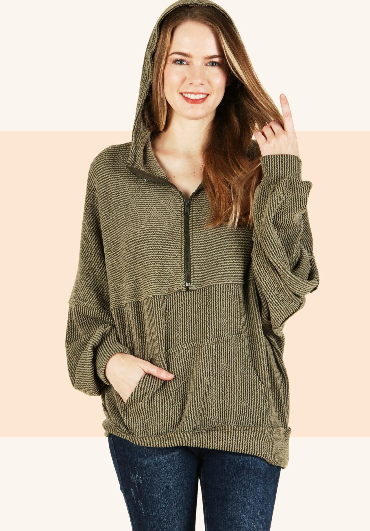 Stretch Corduroy Half Zip Hoodie